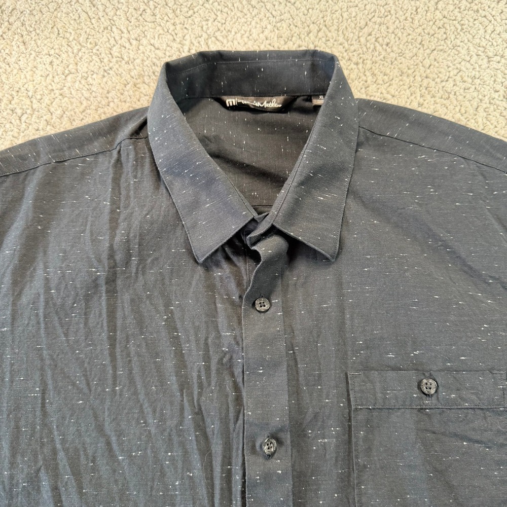 TravisMathew Mens XL Black Speckled Short Sleeve‎ Button Down Shirt Golf Casual